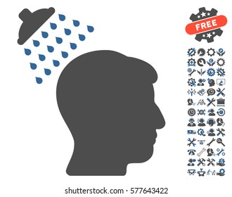Head Shower pictograph with bonus setup tools design elements. Vector illustration style is flat iconic cobalt and gray symbols on white background.