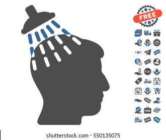 Head Shower pictograph with free bonus symbols. Vector illustration style is flat iconic symbols, cobalt and gray colors, white background.