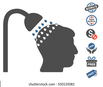 Head Shower pictograph with free bonus design elements. Vector illustration style is flat iconic symbols, cobalt and gray colors, white background.