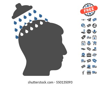 Head Shower pictograph with free bonus images. Vector illustration style is flat iconic symbols, cobalt and gray colors, white background.