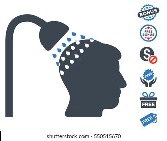 Head Shower pictograph with free bonus design elements. Vector illustration style is flat iconic symbols, smooth blue colors, white background.