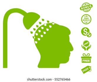 Head Shower pictograph with free bonus images. Vector illustration style is flat iconic symbols, eco green color, white background.
