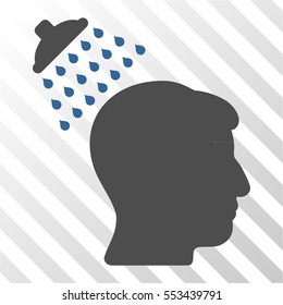 Head Shower vector icon. Illustration style is flat iconic bicolor cobalt and gray symbol on a hatched transparent background.