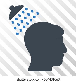 Head Shower vector pictograph. Illustration style is flat iconic bicolor smooth blue symbol on a hatched transparent background.