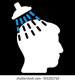 Head Shower vector pictograph. Style is flat graphic bicolor symbol, blue and white colors, black background.