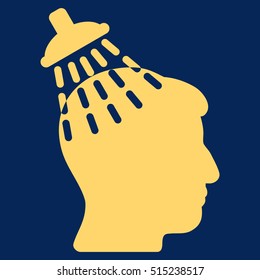 Head Shower vector pictograph. Style is flat graphic symbol, yellow color, blue background.