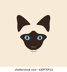 Head siamese cat. Cute cartoon cat.