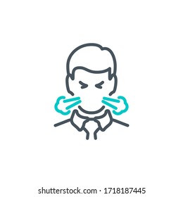 head of sick man coughing without a mask single line icon isolated on white. Perfect outline symbol Signs and symptoms Coronavirus Covid 19 pandemic banner. Quality design element with editable Stroke