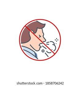 Kopf des kranken Mannes Husten ohne eine Maske einzelne Linie Symbol einzeln auf weiß. Umrisssymbol Symptome Coronavirus Covid 19 pandemische Banner. Bedecken Sie Ihren Mund beim Husten mit bearbeitbarem Stroke