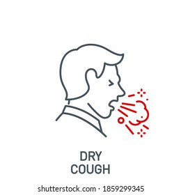 head of sick man coughing without a mask single line icon isolated on white. Perfect outline symbol Signs and symptoms Coronavirus Covid 19 pandemic banner. Quality design element with editable Stroke
