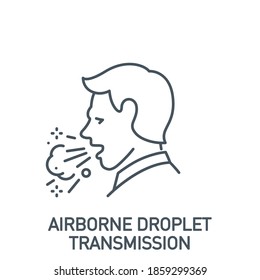 head of sick man coughing without a mask single line icon isolated on white. Perfect outline symbol Signs and symptoms Coronavirus Covid 19 pandemic banner. Quality design element with editable Stroke