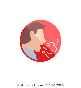head of sick man coughing without a mask single flat icon isolated on white. outline symbol symptoms Coronavirus Covid 19 pandemic banner. cover your mouth when coughing flat design element