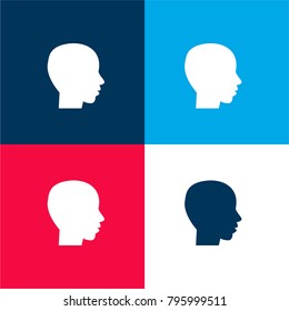 Head side view black silhouette of male bald shape four color material and minimal icon logo set in red and blue