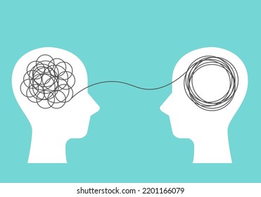 Head sign with doodle line. Problem resolve control. Understand question. Mental Problem solving, Complicated solution. Simplifying the complex. Confusion clarity. Psychotherapy,  Communication symbol