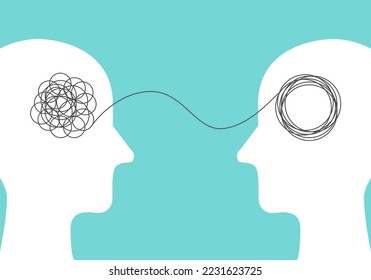 Kopfzeichen mit Doodle-Linie. Beherrschung der Problembehebung. Verstehen Sie Frage. Psychische Problemlösung, komplizierte Lösung. Vereinfachung des Komplexes. Verwirrtheit. Psychotherapie, Kommunikationssymbol