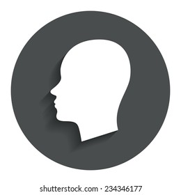 Head sign icon. Female woman human head symbol. Gray flat button with shadow. Modern UI website navigation. Vector