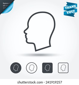 Head sign icon. Female woman human head symbol. Circle and square buttons. Flat design set. Thank you ribbon. Vector
