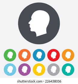 Head sign icon. Male human head symbol. Round colourful 11 buttons. Vector