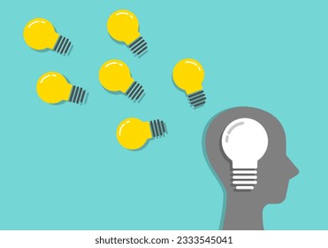 Head sign with light bulb. Problem resolve control. Understand question. Mental Problem solving, Complicated solution. Confusion clarity. Psychotherapy, Brainstorming, Communication symbol concept