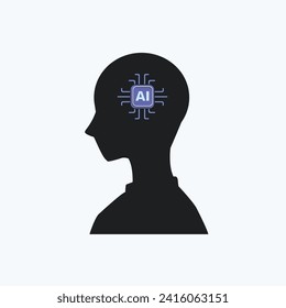 silueta de cabeza con chip AI conectado a un vector de icono de personas