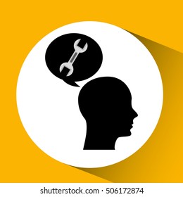 head silhouette black icon wrench tool vector illustration eps 10