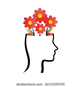 Head Silhouette with Blooming Flowers
