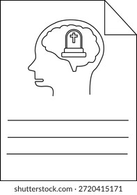 La silueta de la cabeza y la lápida cerebral del documento crean un gráfico en blanco y negro