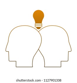 Head silhouette and bulb light in yellow lines