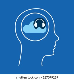 head silhouette cloud headphone music vector illustration eps 10