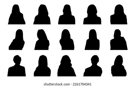 Head Silhouette Icons. Vector silhouettes of women's. Female head silhouettes avatar, profile icons. Stock vector