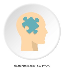 Head silhouette with jigsaw puzzle icon in flat circle isolated on white background vector illustration for web