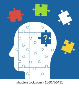 Head silhouette with jigsaw puzzle pieces,vector illustration.
EPS 10.