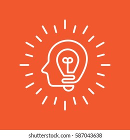 Head silhouette with light bulb inside. Brainstorm and creative idea concept. Vector illustration.