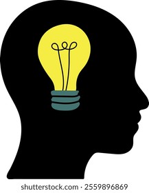 Head Silhouette with a Light bulb Symbolizing a Bright Idea
