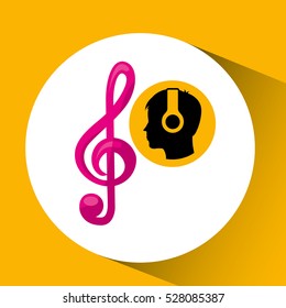head silhouette listening music clef vector illustration eps 10