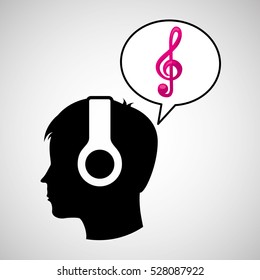 head silhouette listening music clef vector illustration eps 10