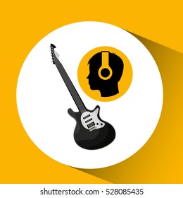 head silhouette listening music guitar electric vector illustration eps 10