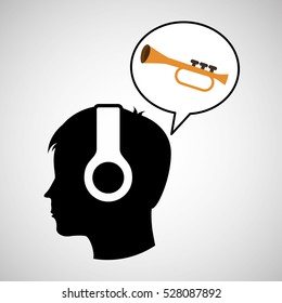 head silhouette listening music trumpet vector illustration eps 10