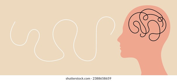 Head silhouette with mix and dark mind with wave, Mental health