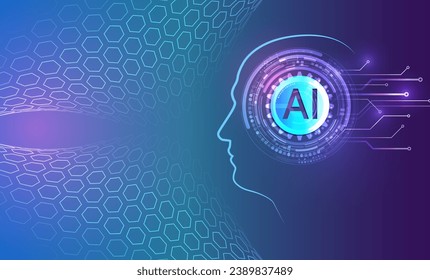 Silhouette de cabezal con partículas en un fondo azul oscuro, análisis de datos, ciencia de datos. El rostro abstracto de la inteligencia artificial. Cerebro digital, software vector código digital. Interpretación de red