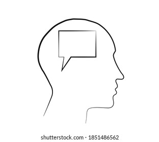 Silueta de cabezal y lugar de texto sobre fondo blanco. Esbozo. Ilustración vectorial.