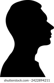 head silhouette profile. black profile shadow illustration of a young adult man head. isolated.