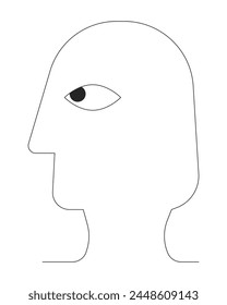 Head silhouette profile black and white 2D line cartoon object. Minimalist head shape isolated vector outline item. Anonymous shadow. Ancient egyptian art portrait monochromatic flat spot illustration