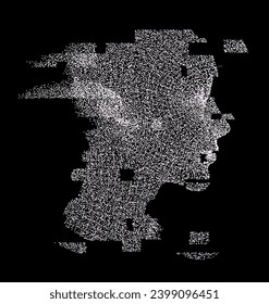 Head silhouette in profile in pixel art style. Vector illustration devoted to the theme of machine learning and future technologies.