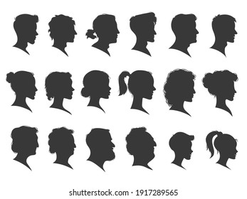 Head silhouette. Profile portraits, silhouettes of people of different ages   vector illustration set