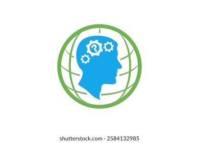 head silhouette with question mark and the globe