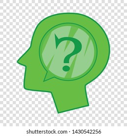 Head silhouette with question mark inside icon. Cartoon illustration of head silhouette with question mark inside vector icon for web
