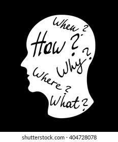  Head silhouette with questions