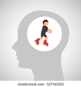 head silhouette roller skater boy extreme sport vector illustration eps 10
