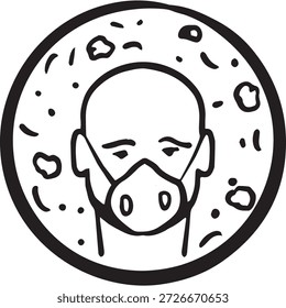 Silueta de cabeza dispersa con Formas de microbios. Icono de línea monocromo minimalista para App de la salud, alertas de infecciones, señalización de higiene.